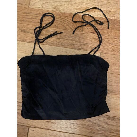 Zara, women's black satin cropped, tied sleeveless elastic back top size Medium - Picture 1 of 9